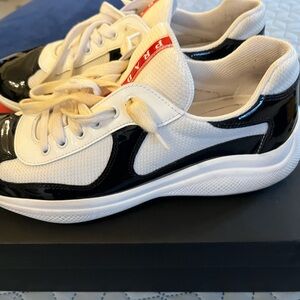 Authentic size 9 Prada Men's Black and White America Sneakers Made in Italy 🇮🇹